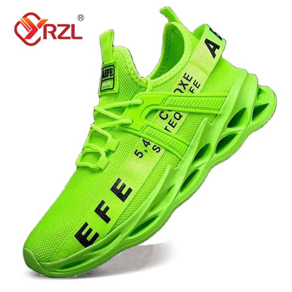 YRZL Men's Lightweight Comfortable Mesh Breathable Sneakers Green Casual Thick Sole Running Shoes