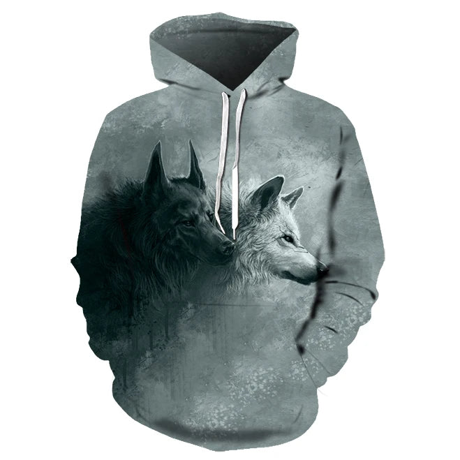 3D Wolf Pattern Printed Hooded Sweatshirt Fashion And Casual Men's Oversized Pullover Harajuku Street Design Hooded Sweatshirt