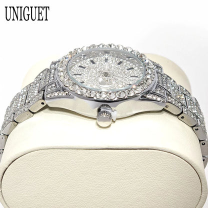Hot Fashion Luxury Brand UNIGUET Womens Watch Elegant Pink Diamond Small Dial BlingBling Quartz Ladies Mini Iced Wristwatch Gift
