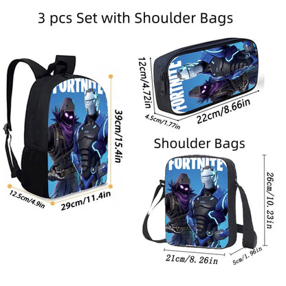 Fortnite 3-piece cartoon set, unisex, includes: Backpack, Crossbody bag, And pencil case Lightweight and large capacity
