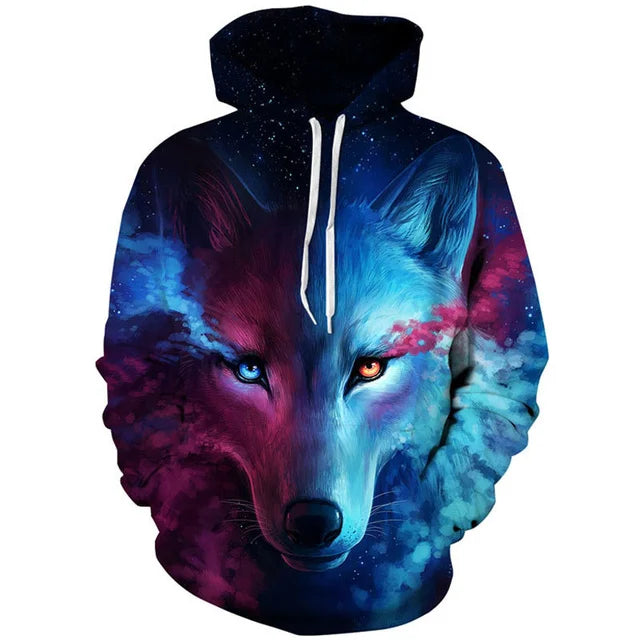 2023 Herren-Oversize-Hoodie mit 3D-Wolf- und Tiermotiv, wilder Krieger, modisches Sweatshirt, locker sitzender Streetwear-Trainingsanzug für Fitness