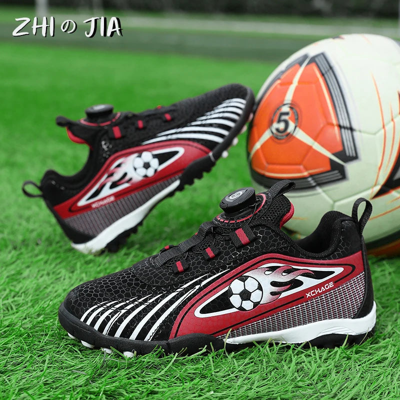 Children's Rotating Buckle Sneakers Students Competition Training Football Shoes Fashionable Lightweight Anti-slip Footwear