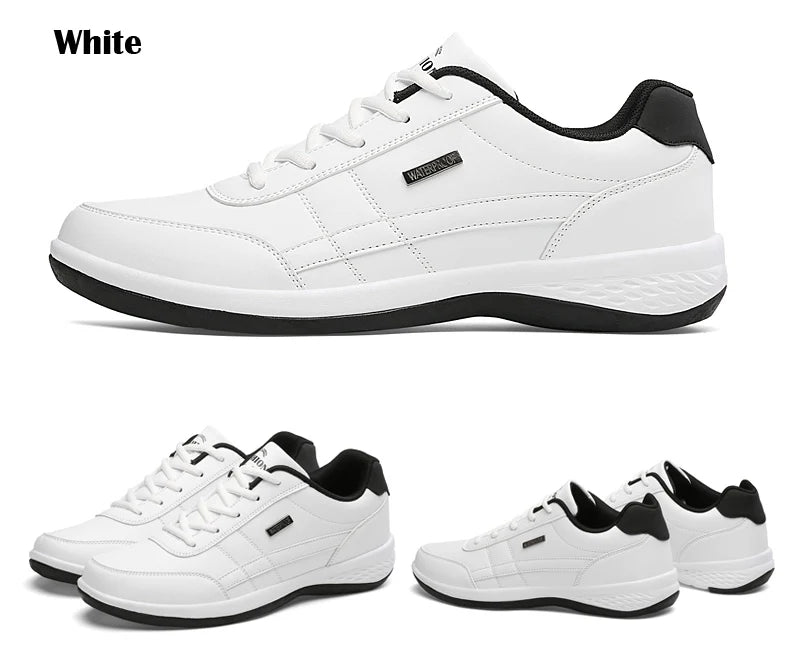 YRZL Herren-Schuhe Frühling Herbst Wasserdichte Walking-Sneaker Freizeit-Herren-Ledersportschuhe Rutschfeste Tennis-Schuhe für Herren