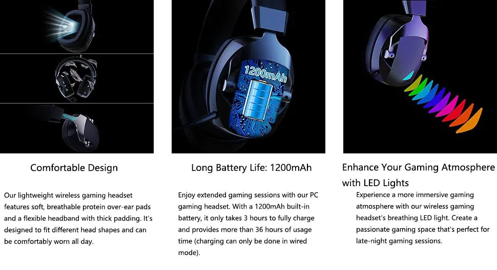 Acinaci 2.4GHz kabelloses Gaming-Headset für PS5 PS4 PC Switch – Bluetooth-Gaming-Kopfhörer mit Mikrofon, tiefem Bass und Ohrpolstern aus Memory-Schaum