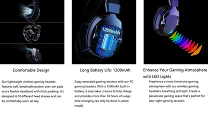 Acinaci 2.4GHz kabelloses Gaming-Headset für PS5 PS4 PC Switch – Bluetooth-Gaming-Kopfhörer mit Mikrofon, tiefem Bass und Ohrpolstern aus Memory-Schaum