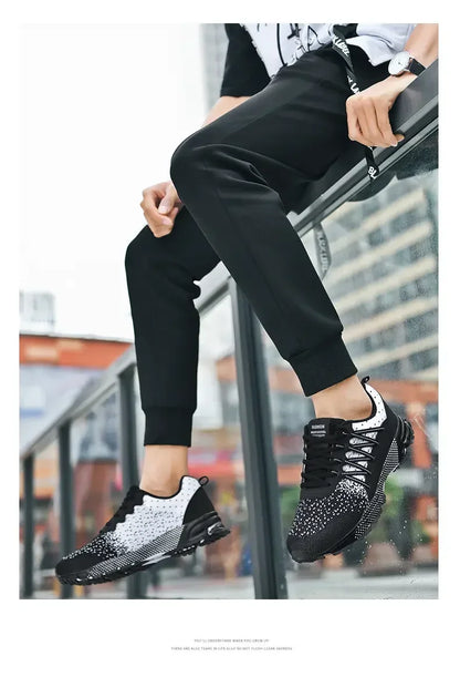 2025 Thick-Soled Sports Shoes Youth Mesh Breathable Running Shoes Trendy Spring Summer Korean Large Black and White Shoes Walk