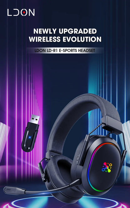 LDON kabelloses Gaming-Headset PS5 PS4 Bluetooth 2.4GHz Kopfhörer 3D-Surround-Sound Noise-Cancelling-Mikrofon niedrige Latenz