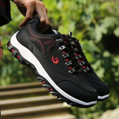 Autumn and Winter Men's Waterproof Hiking Shoes, Outdoor PU Leather Sports Shoes, Wear-Resistant, Walking, Tactical