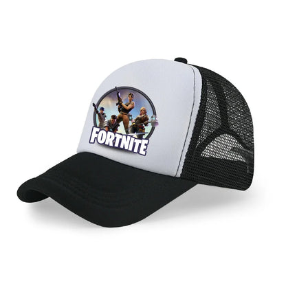 Детска бейзболна шапка Fortnite с принт в анимационен игрови стил, лятна дишаща мрежеста шапка с регулируема козирка, подарък за детски рожден ден