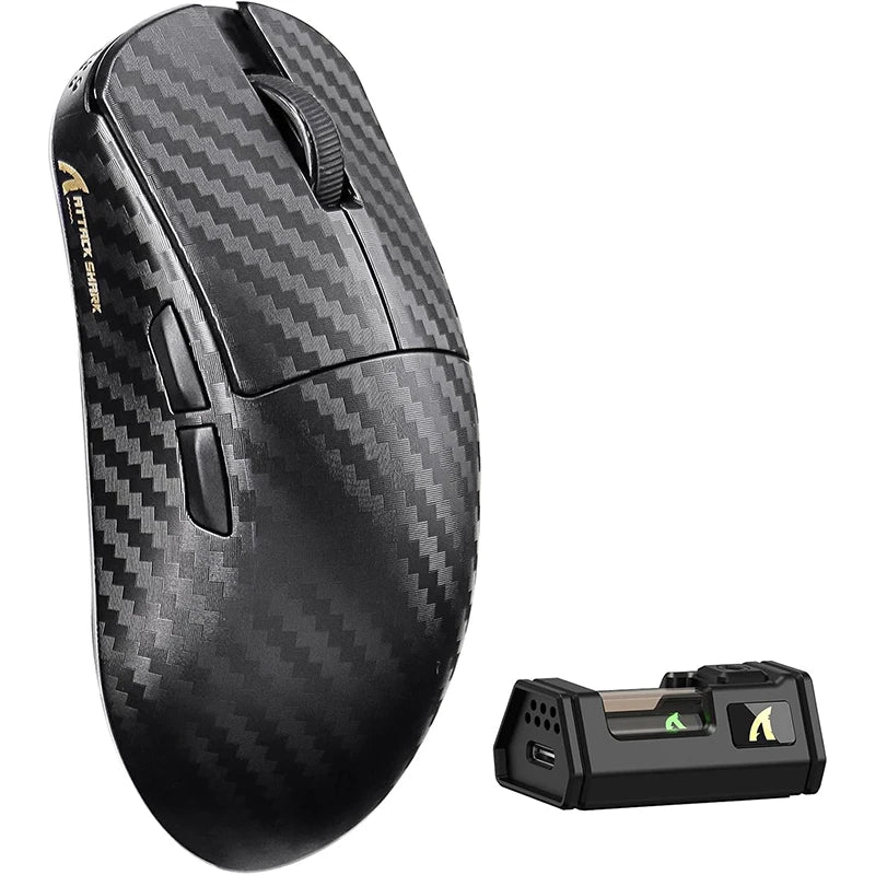 Ratón gaming inalámbrico ATTACK SHARK R11 ULTRA de fibra de carbono 49g 8000Hz, 42000 DPI, 20000 FPS, PAW3950MAX, chip Nordic 52840