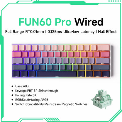 Teclado mecánico Akko MonsGeek FUN60 con interruptores magnéticos 60% para gaming, Rapid Trigger 0.01mm, 8K, ARGB, HE/TMR, teclado personalizado