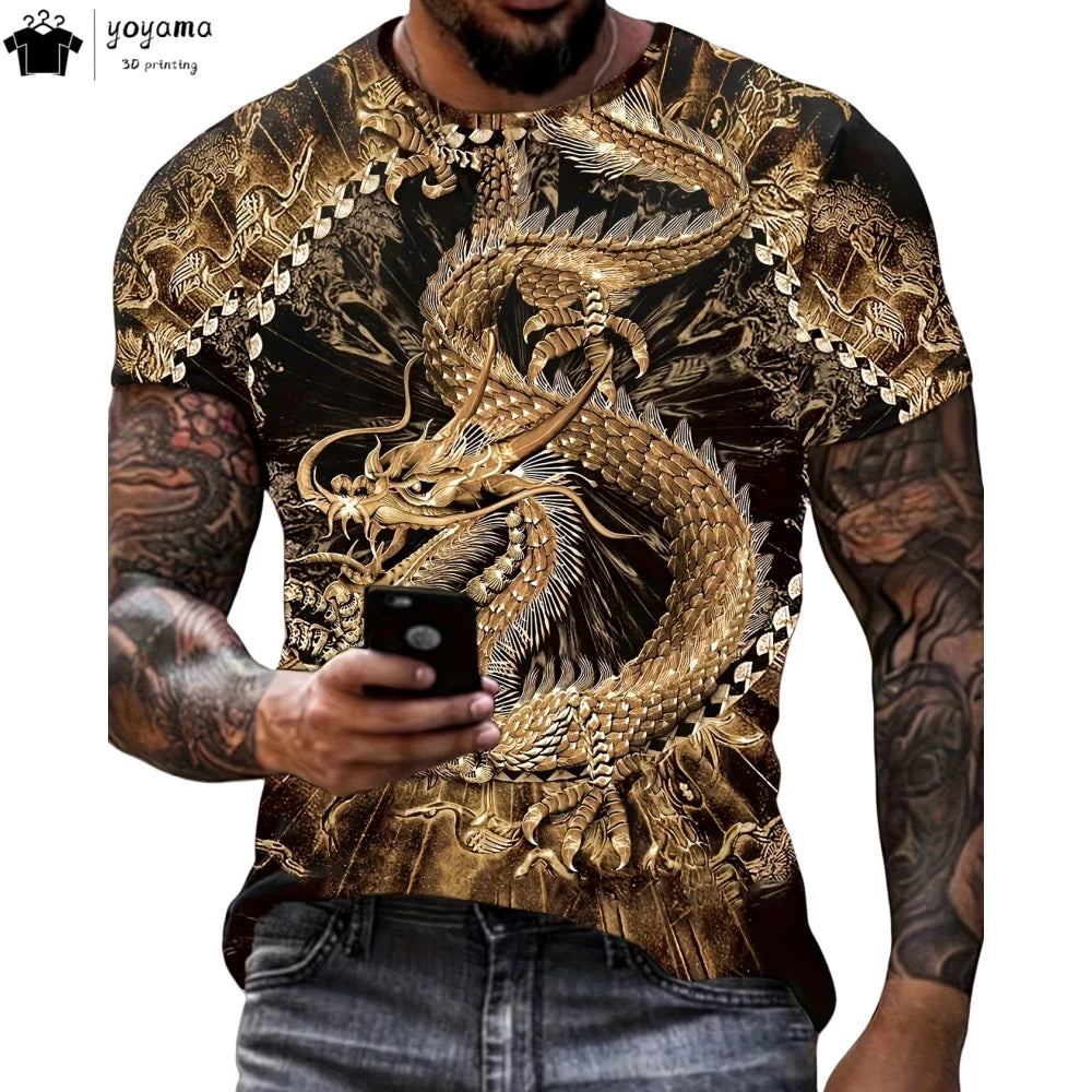Men's t-shirts Dragon Pattern Short Sleeve Tee Fashion Street O-Neck Top Trend Animal 3D Printing Loose Versatile Men's Clothing