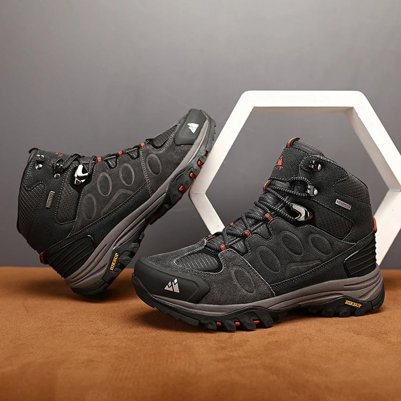 HIKEUP High-Top Men Hiking Boots Winter Outdoor Shoes Lace-Up Non-Slip Sports Casual Trekking Boots Men Suede Warm Shoes