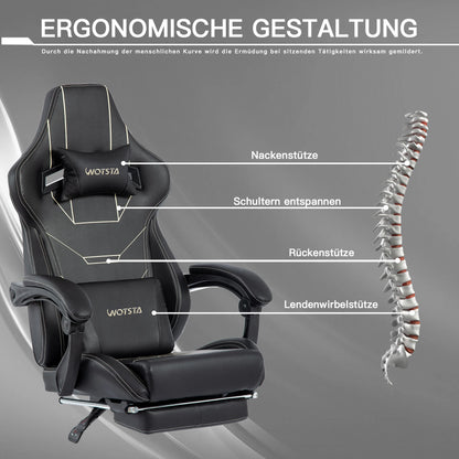 WOTSTA Gaming Stuhl Ergonomisch Gaming Chair Bürostuhl mit Fußstütze Racing Computerstuhl Höhenverstellbar Gepolstert Computerst