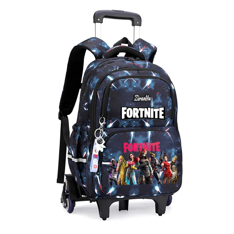 Fortnite-Trolleytasche – leichtes Treppensteigen, Anime-Design, wasserfester Rucksack mit Rollen, großes Fassungsvermögen, Schultasche für Schüler, lässige Reisetasche
