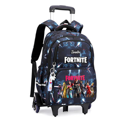 Fortnite-Trolleytasche – leichtes Treppensteigen, Anime-Design, wasserfester Rucksack mit Rollen, großes Fassungsvermögen, Schultasche für Schüler, lässige Reisetasche