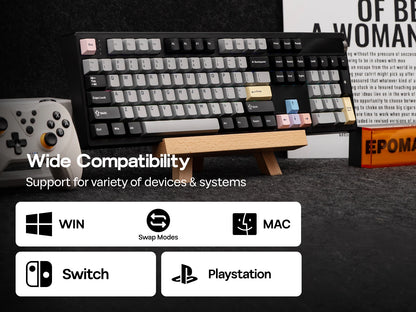 Teclado mecánico EPOMAKER TH108 PRO 100% de tamaño completo, hot-swap, con cable/BT/inalámbrico 2.4Ghz, pantalla y perilla, batería de 10000mAh