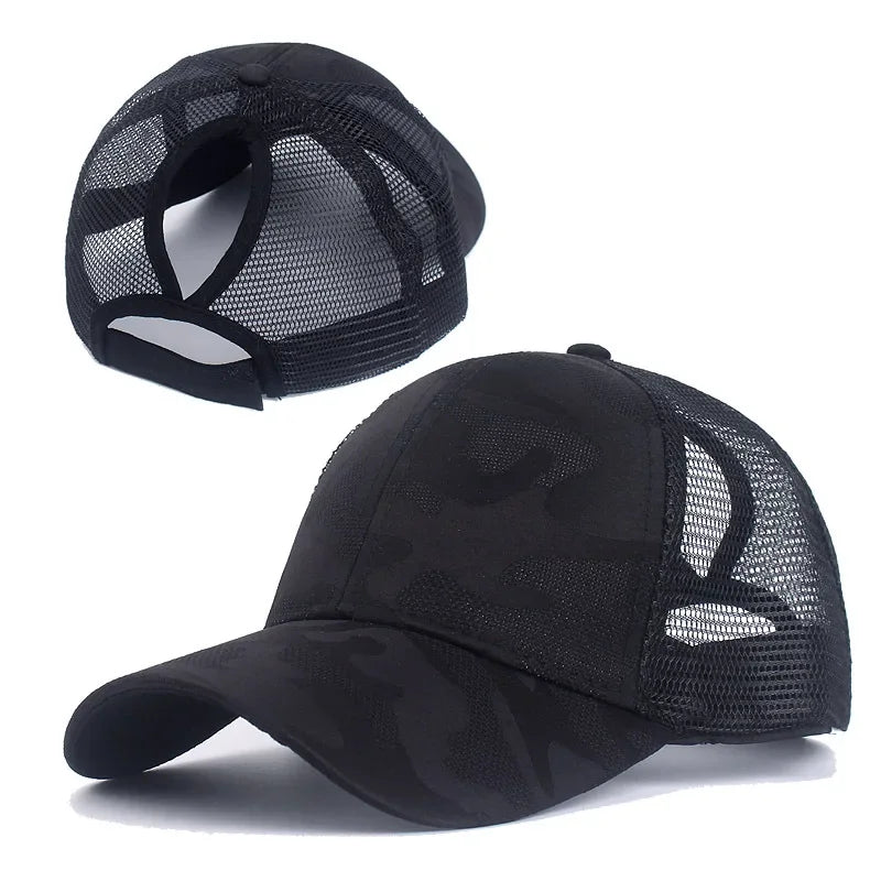 1pc Outdoor Camo Mesh Baseball Cap for Women Adjustable Ponytail Snapback Lightweight Sun Hat for Female Runners Hikers