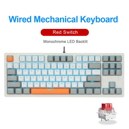 E-YOOSO K620 USB Mechanical Gaming Keyboard Wired Blue Red Switch Monochrome LED Backlit 87 Key for Computer Laptop PC