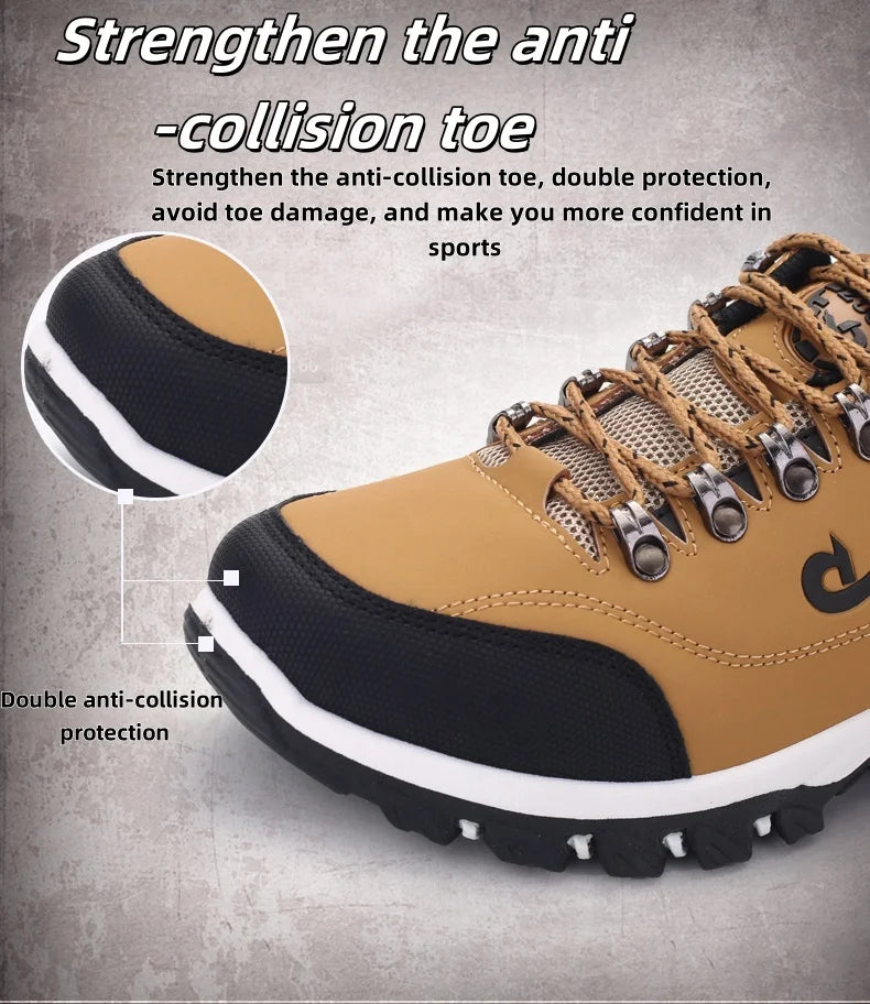 Autumn and Winter Men's Waterproof Hiking Shoes, Outdoor PU Leather Sports Shoes, Wear-Resistant, Walking, Tactical