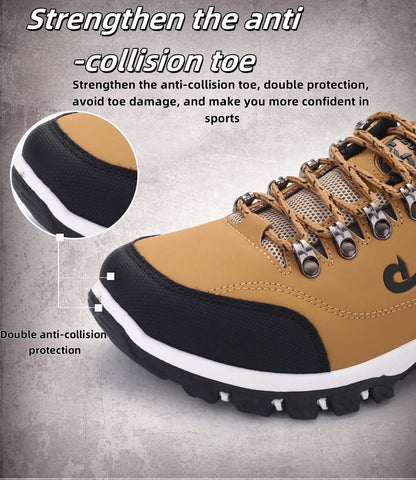 Autumn and Winter Men's Waterproof Hiking Shoes, Outdoor PU Leather Sports Shoes, Wear-Resistant, Walking, Tactical