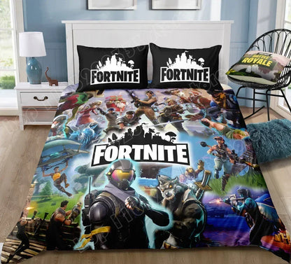 Спален комплект Fortnite с плик за завивка, 3 части, 3D принт, спално бельо за спалня, игра, аниме, анимационна калъфка за възглавница, декорация за стая, подаръци