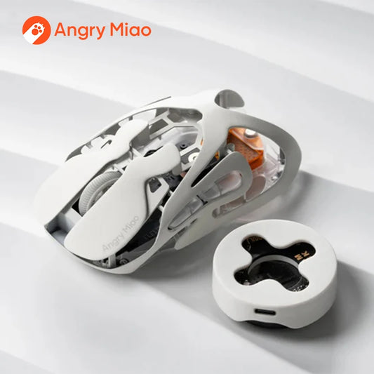 Mouse gaming wireless Angry Miao Infinity, metallo ultraleggero hollow, hot-swappable, PAW3950, dual 8K cablato, tri-mode