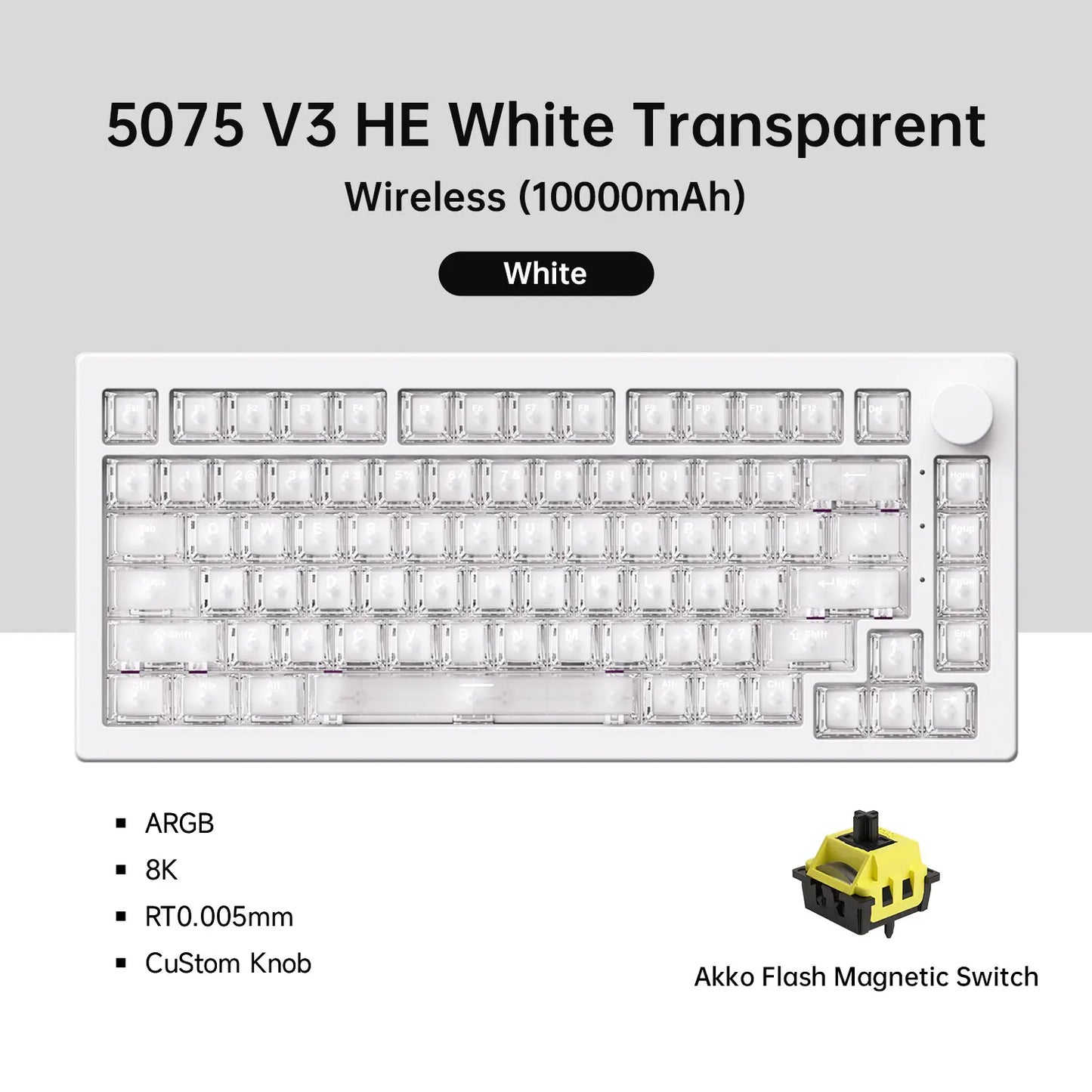 Akko 5075 V3 HE Magnetische Tastatur 75% Custom Mechanische Gaming-Tastatur Rapid Trigger 0.005mm 8K Polling-Rate ARGB