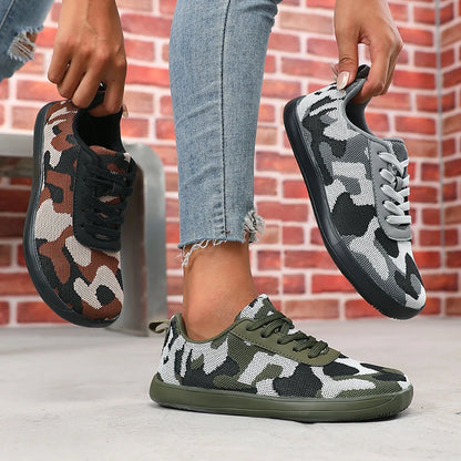 Camouflage-Damenschuhe mit breiter Zehenbox, atmungsaktivem Mesh und bequemer flacher Sohle – neue Barfußschuhe mit weicher Sohle, Damen-Sneaker