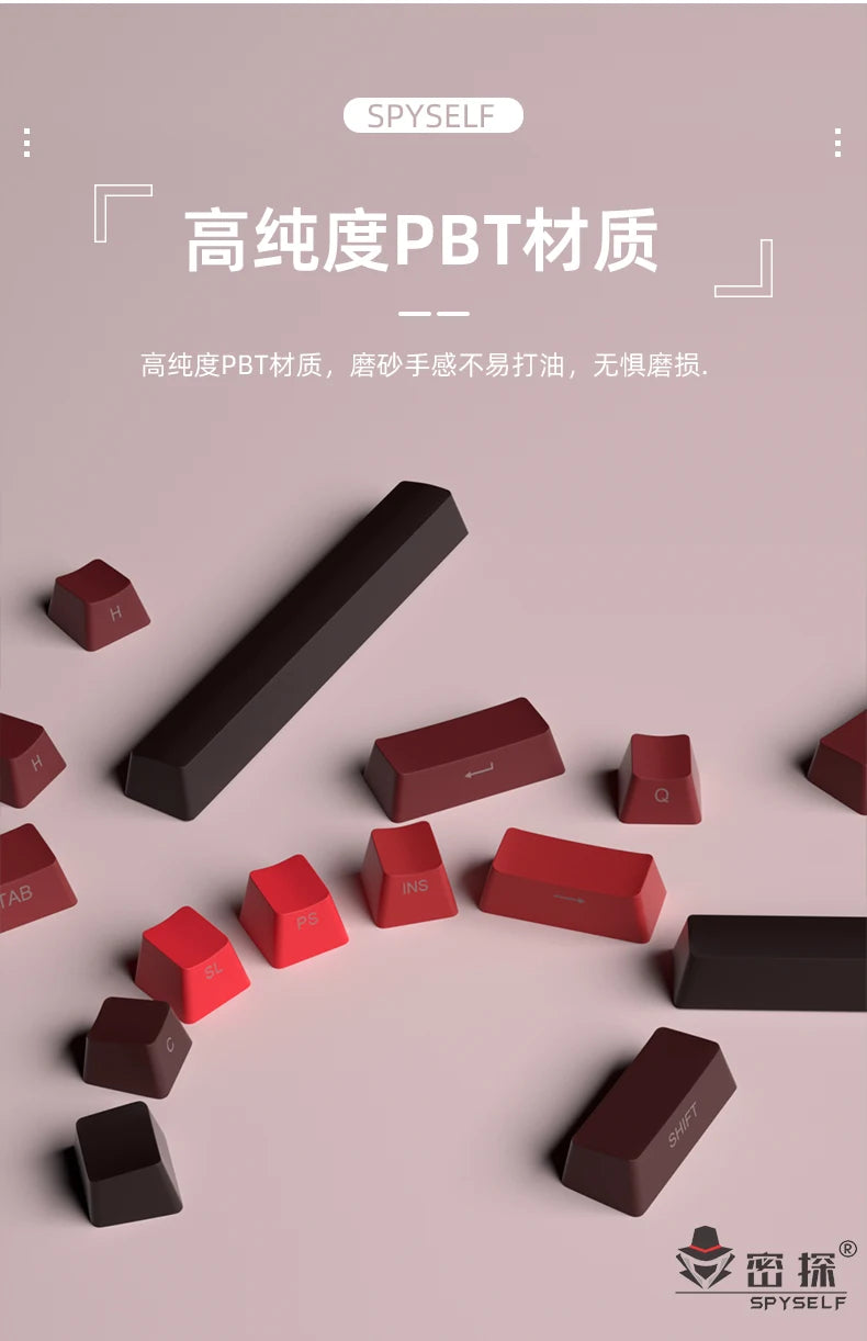 Nuovi keycap per tastiera meccanica da gaming 60/64/84/98/108 con switch MX, 135 tasti, profilo OEM, PBT, incisione laterale, sfumatura rosso e nero