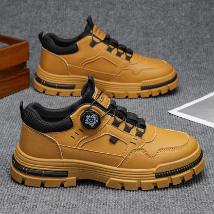 Men's Workwear Rotary Buckle Sneakers - Thick Sole Non-Slip Outdoor Shoes, Fashion Chunky Platform Walking Shoes for Men
