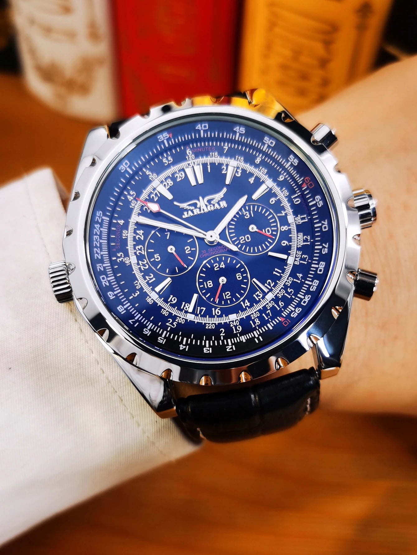 Jaragar Automatic Watch for Men Military Multifunction 3 Sub-Dials Sports Mechanical Watches Top Brand Luxury Leather Steel Band