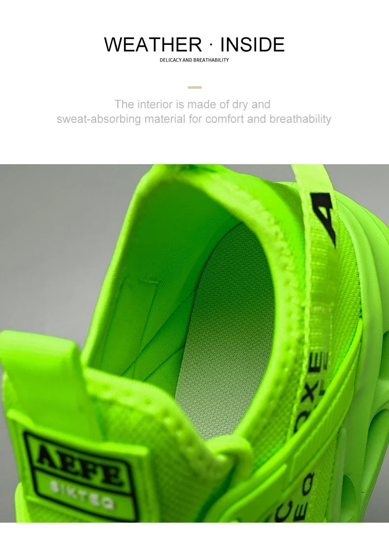 YRZL Men's Lightweight Comfortable Mesh Breathable Sneakers Green Casual Thick Sole Running Shoes