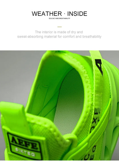 YRZL Men's Lightweight Comfortable Mesh Breathable Sneakers Green Casual Thick Sole Running Shoes
