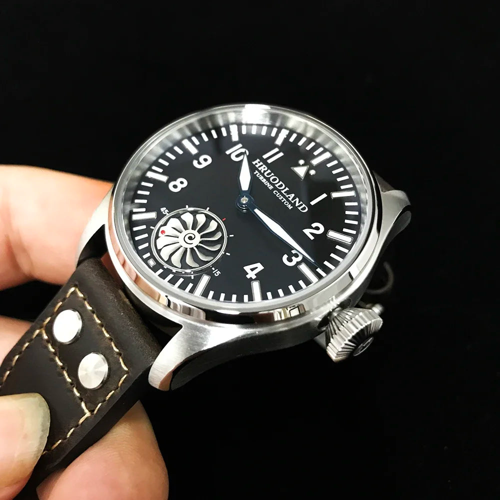 Hruodland 2025 New Men's Mechanical Watch Seagull ST3620 Retro Pilot 43MM BGW-9 Luminous Sapphire Crystal Turbine Watch