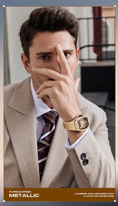 BONEST GATTI Luxury Men's Hollow Automatic Mechanical Watches Tonneau Sapphire Crystal Luminous Hollow Eagle Dial Rubber Straps