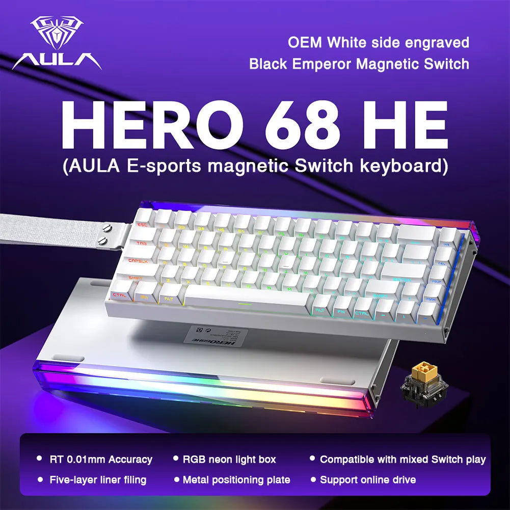 AULA HERO68 HE Tastatur mit Magnetschaltern, Rapid Trigger, 8K Polling Rate, Esports-Gaming-Tastatur, RGB, kabelgebundene mechanische Tastatur