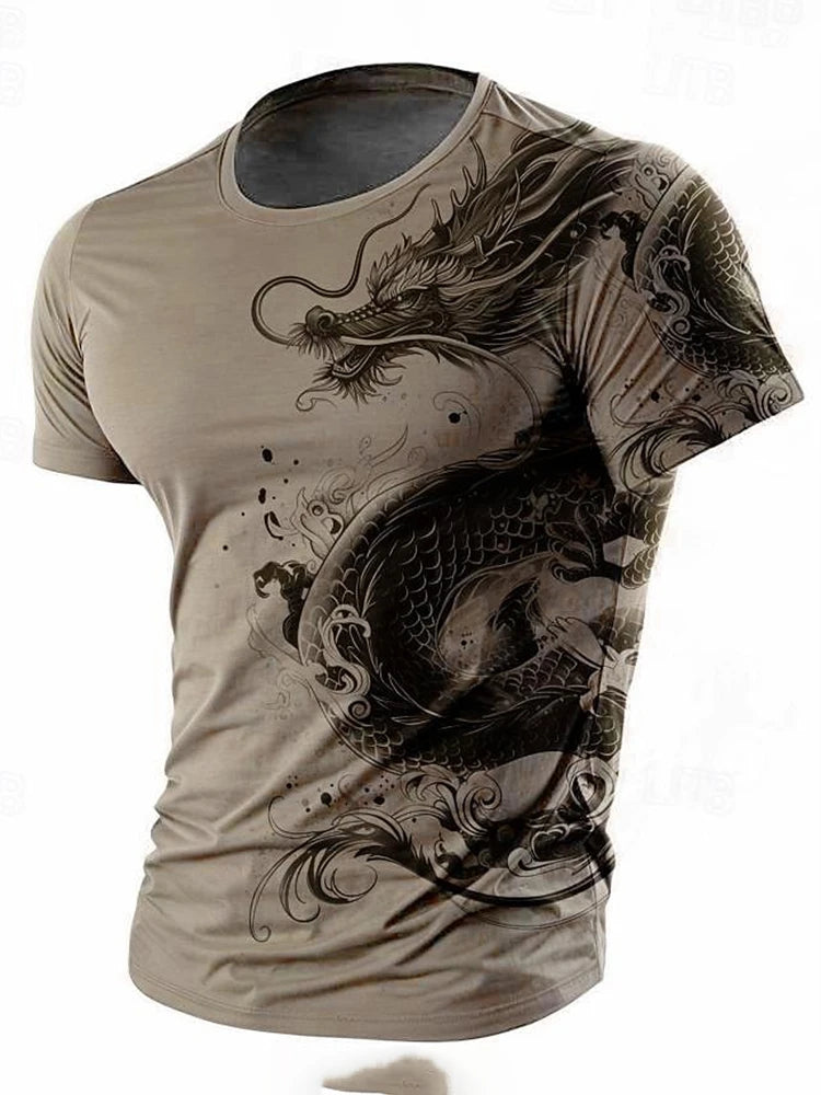 3D-Drachenprint Herren-T-Shirt – Sommerliches Freizeit-Streetwear-Shirt für Herren, Outdoor-Sport, Kurzarm, Urban Fashion