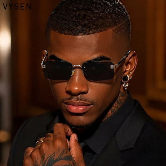 Vintage Rimless Rectangle Sunglasses Men 2026 Luxury Brand Designer Square Metal Frame Sun Glasses Hip Hop Y2K Fashion Eyewear