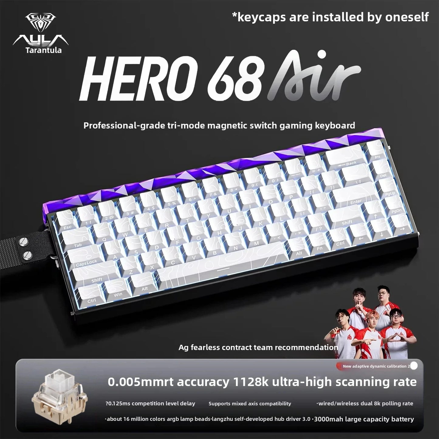 New AULA HERO68 Air 3-mode Magnetic Switch Gaming Mechanical Keyboard E-sport Custom Wired Keyboard Ergonomic Accessories