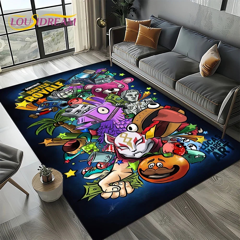 2025 Games 3D F-Fortnite Cartoon Carpet Rug for Living Room Bedroom Home Sofa Decoration, Kids Play Area Rug Non-slip Floor Mat