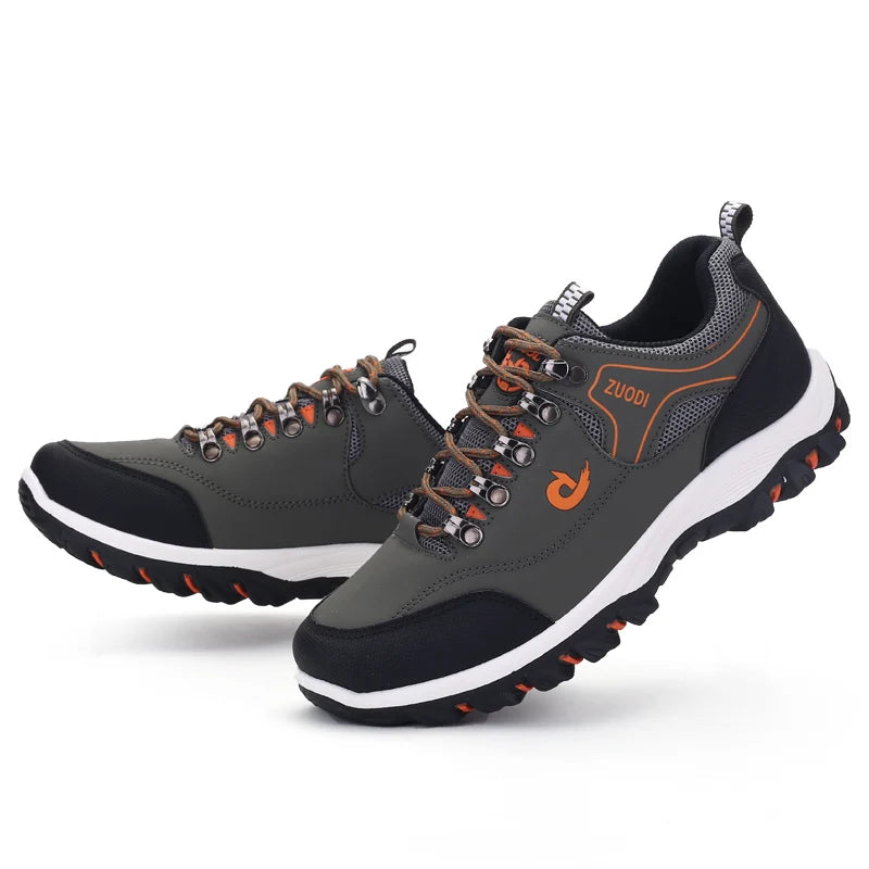 Autumn and Winter Men's Waterproof Hiking Shoes, Outdoor PU Leather Sports Shoes, Wear-Resistant, Walking, Tactical