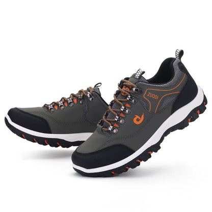 Autumn and Winter Men's Waterproof Hiking Shoes, Outdoor PU Leather Sports Shoes, Wear-Resistant, Walking, Tactical