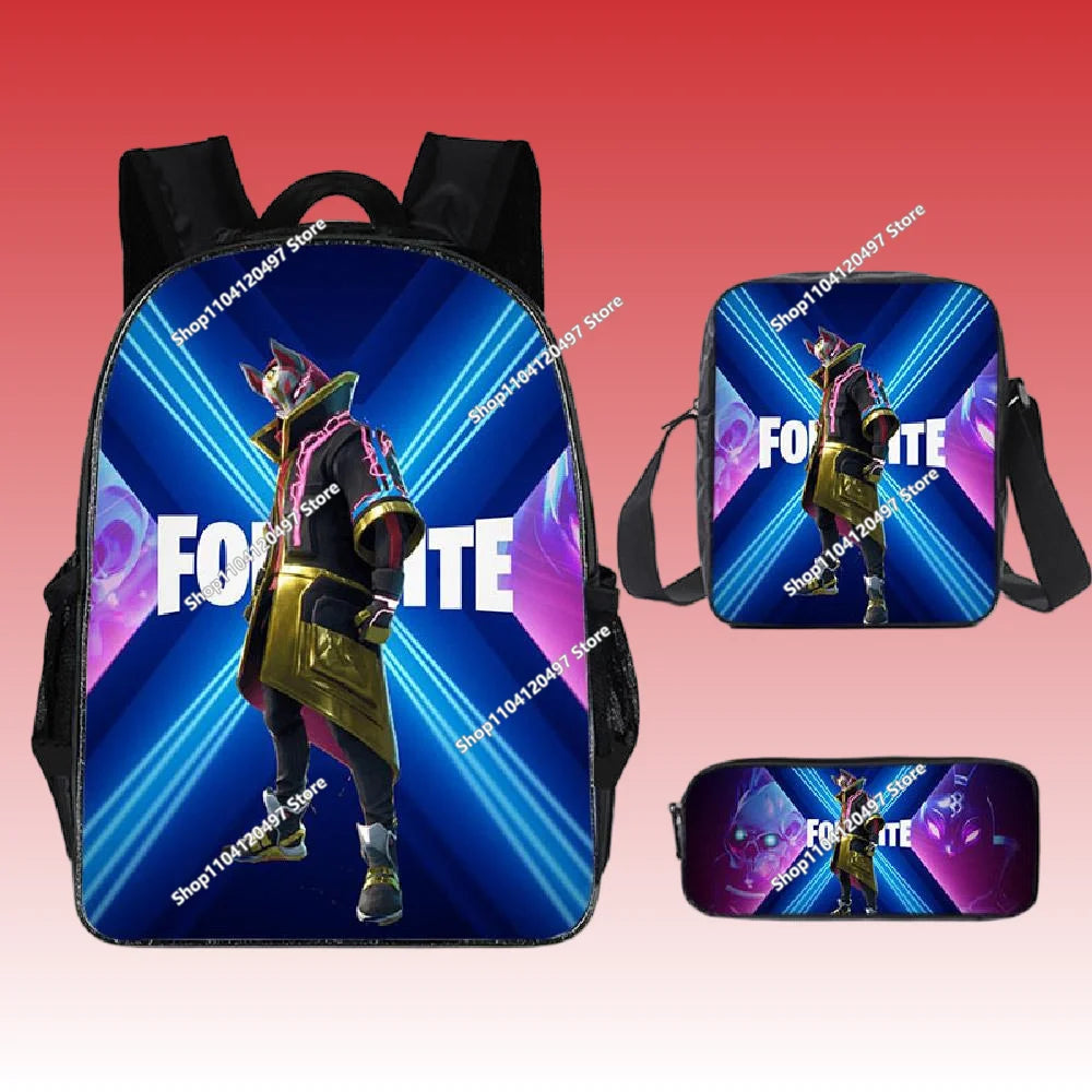 3-teiliges Set Fortnite-Gaming-Rucksack, Anime-Cartoon, große Kapazität, Schultaschen für Schüler, Federmäppchen, Kawaii-Lunchbag, Geburtstagsgeschenke