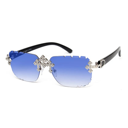 2025 Fashion Square Rimless Sunglasses For Women Cross Diamond Metal Frame Luxury Eyewear Cut Lens UV400 Shades Sun Glasses