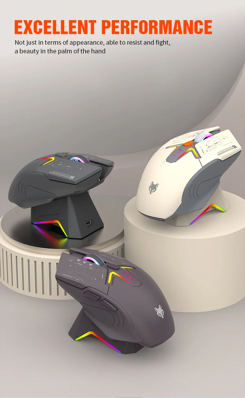 Ratón XUNSVFOX H2 inalámbrico Bluetooth de doble modo con iluminación RGB, para portátil, gaming y oficina, con carga magnética