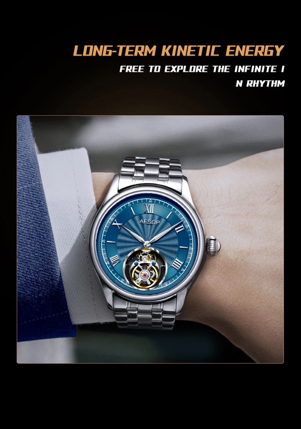 AESOP Mens Mechanical Wristwatches Flying Tourbillon Movement Skeleton Watch for Men Man Luxury Clocks Real Tourbillon Watch