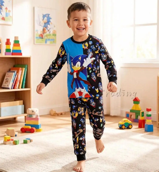 Long sleeved new set Super Sonic mid size children's long sleeved+long pants set Shadow the Hedgehog children's underwear gift