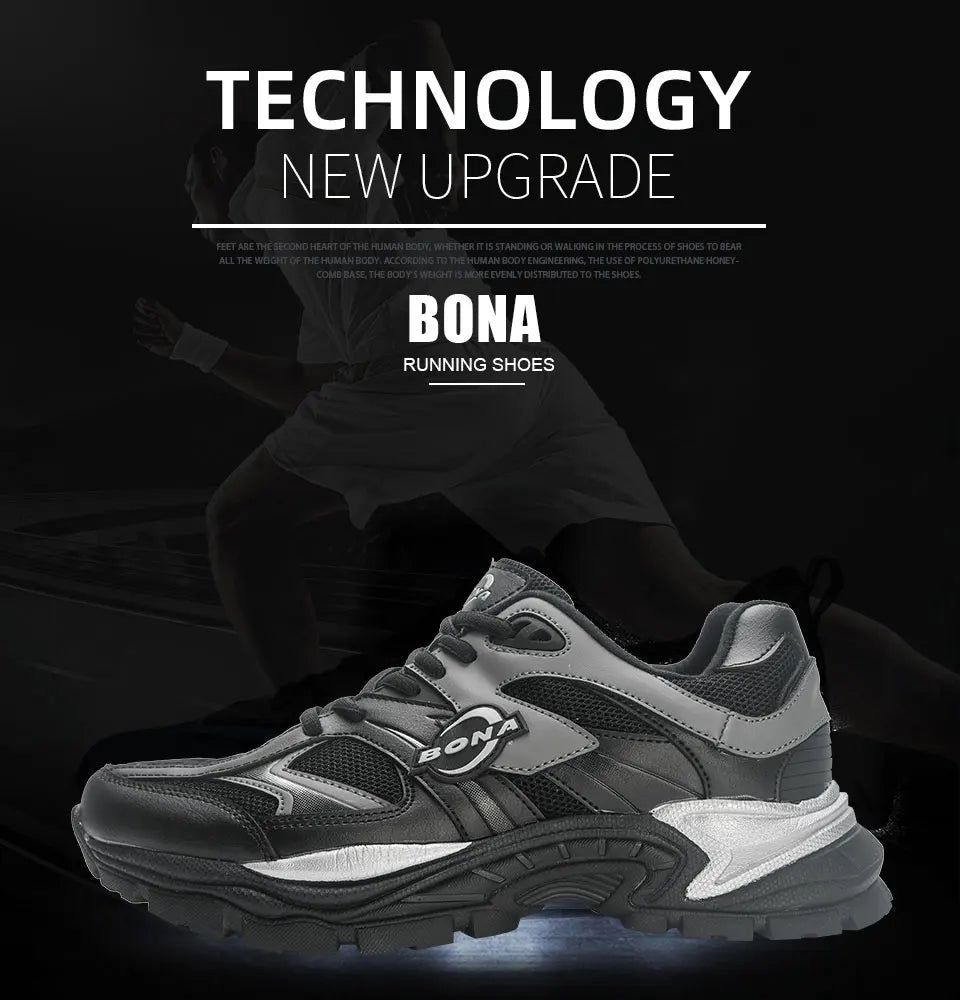 BONA  New Designers Breathable Road Running Shoes Casual Shoes Man Athletic Walking Footwea Men Outdoor Jogging r Mansculino