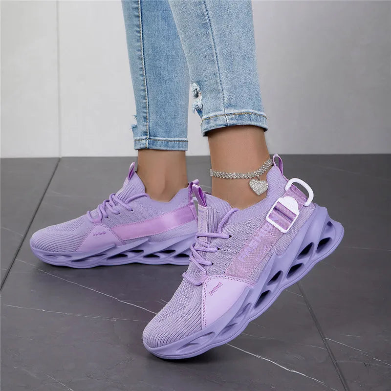 Zapatillas deportivas casual moradas de moda en oferta para mujer y hombre, calzado running con suela tipo blade, talla grande 48, ligeras y transpirables, zapatillas deportivas de malla para hombre